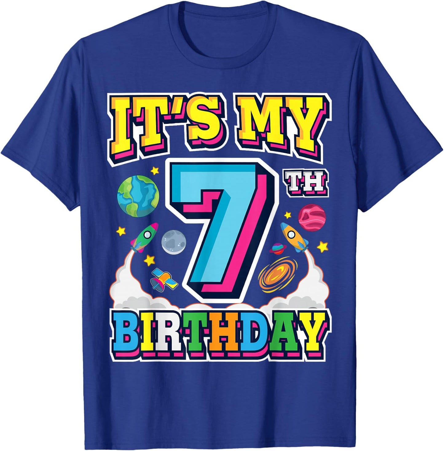 It's My 7th Birthday 7 Years Old Astronaut Space Theme T-Shirt - T-Shirt | Royal