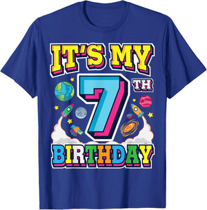 It's My 7th Birthday 7 Years Old Astronaut Space Theme T-Shirt - T-Shirt | Royal