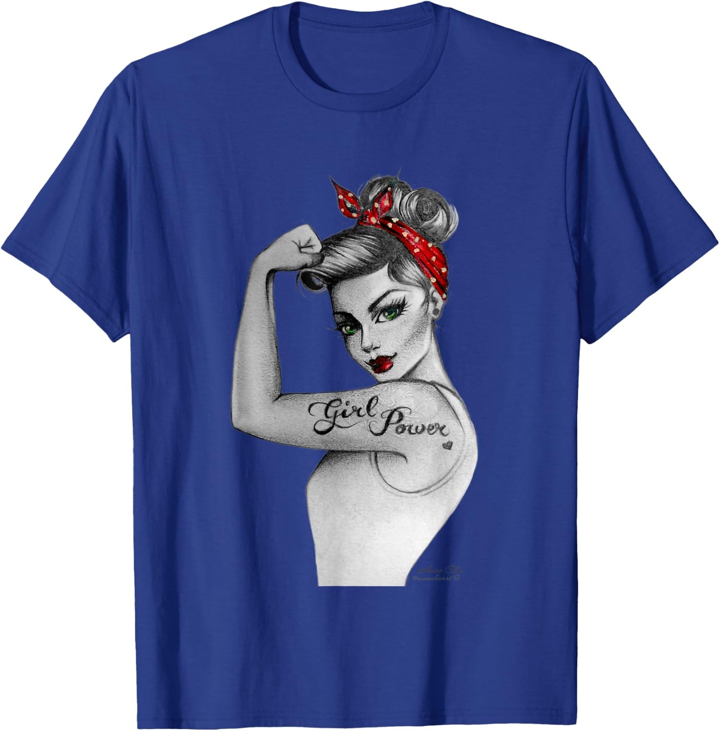 Girl Power Feminist Art Retro Rosie Riveter Style by AnneCha T-Shirt - T-Shirt | Royal