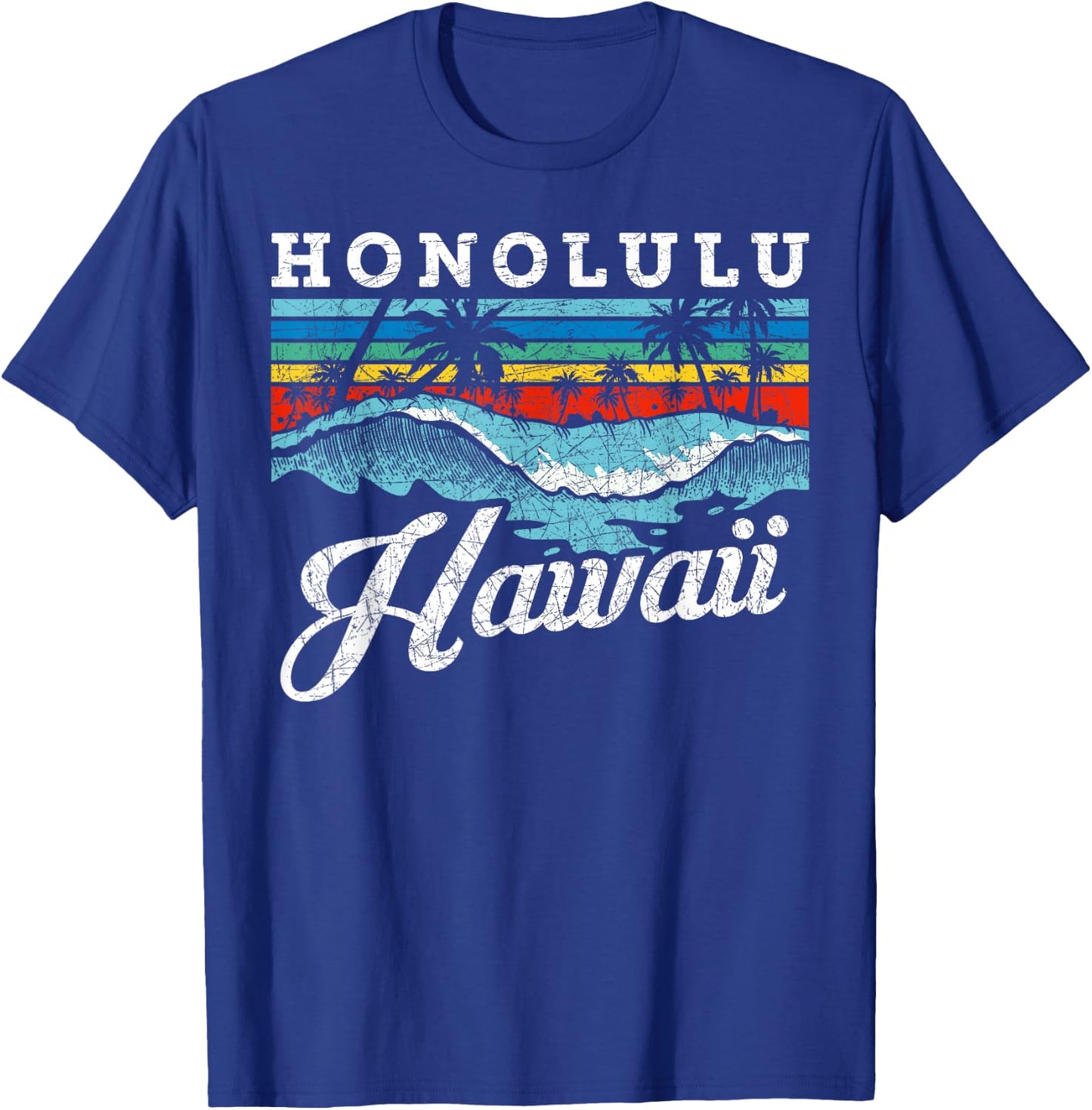 Waves Beach Honolulu Hawaiian Summer Surfing Retro Hawaii T-Shirt - T-Shirt | Royal