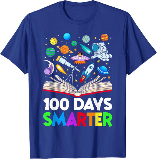 100th Day Of School Astronaut Books Space 100 Days Smarter T-Shirt - T-Shirt | Royal