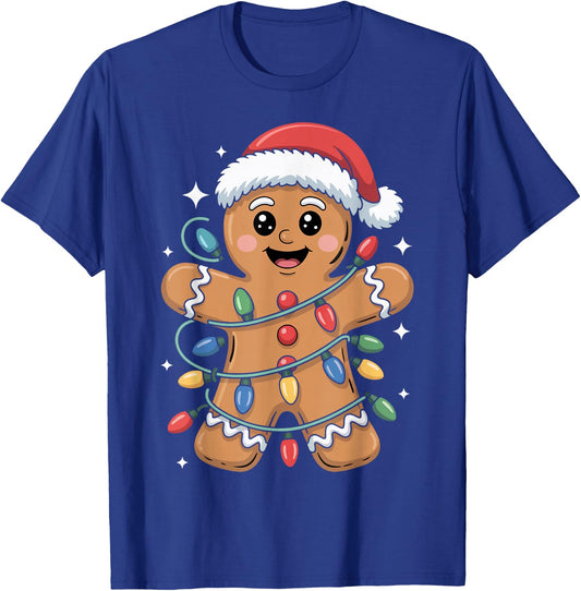 Gingerbread Man Tangled Christmas Lights T-Shirt - T-Shirt | Royal
