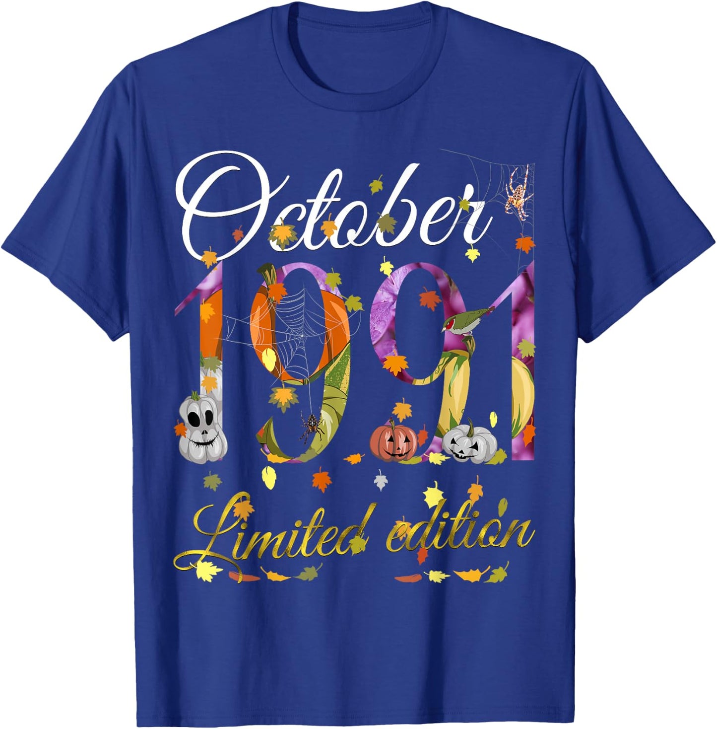 October 1991 34 Year Old Pumpkin Fall 34th Birthday Gift T-Shirt - T-Shirt | Royal