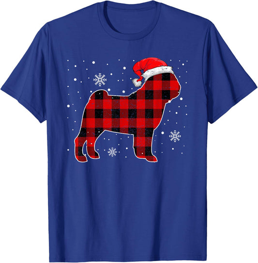 Christmas Buffalo Plaid Dog Shirt, Christmas Pug Pajama Women Kids T-Shirt - T-Shirt | Royal
