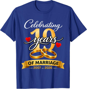 19 Years of Marriage 19th Anniversary 2007 2026 Shirt T-Shirt - T-Shirt | Royal