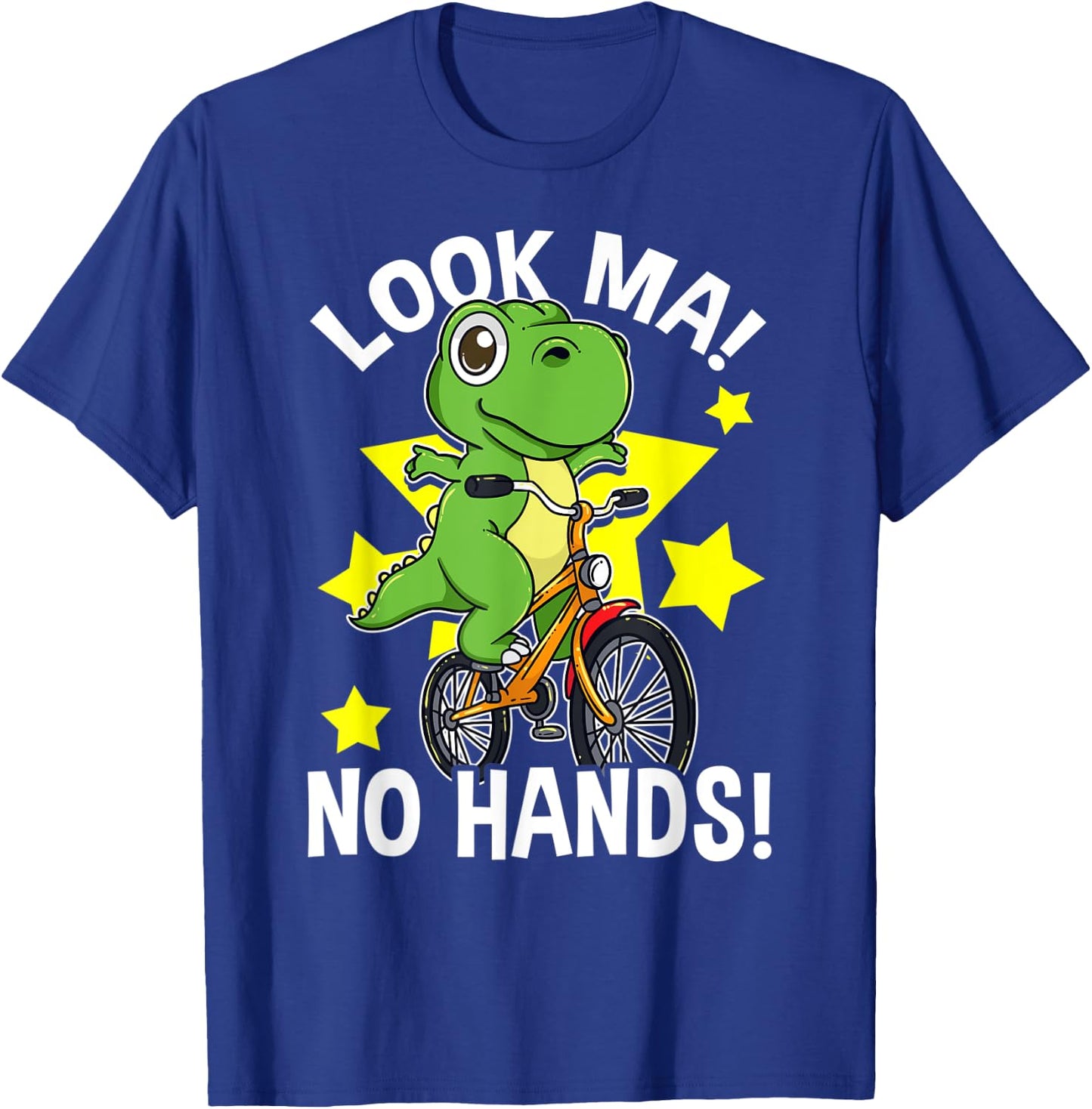 Look Ma No Hands Ride A Bicycle Learning Kids Funny Dinosaur T-Shirt - T-Shirt | Royal