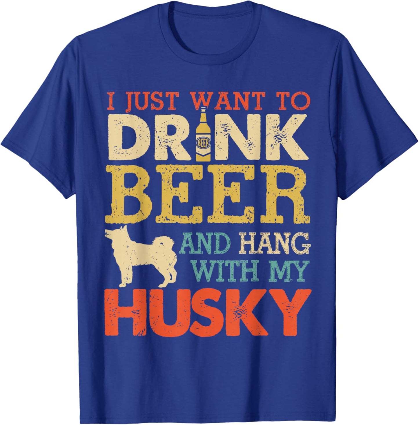 Husky Dad Drink Beer Hang With Dog Funny Men Vintage T-Shirt - T-Shirt | Royal