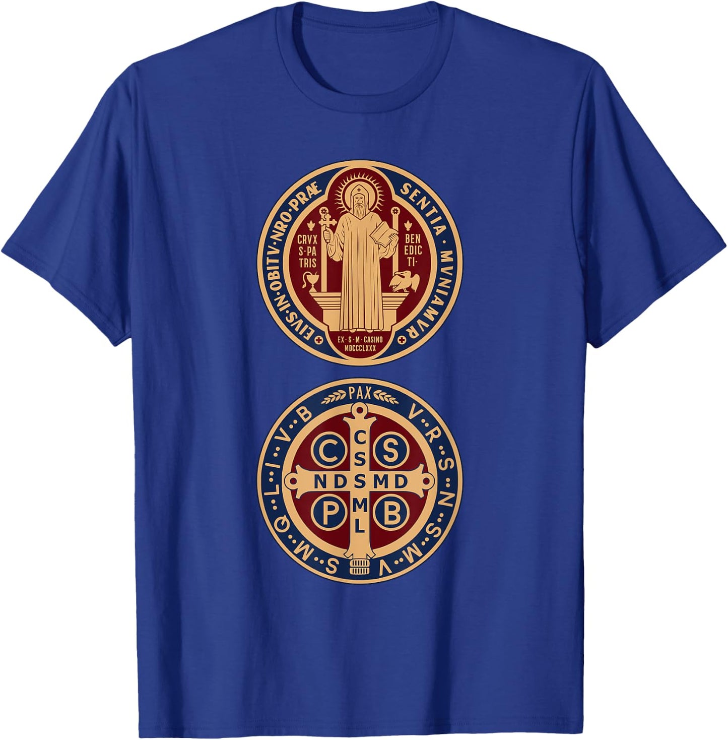 Saint Benedict Sacramental Medal Catholic T-Shirt - T-Shirt | Royal