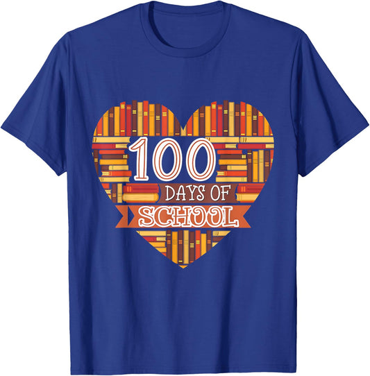 100 Days in the Books Reading Teacher 100th Day of School T-Shirt - T-Shirt | Royal