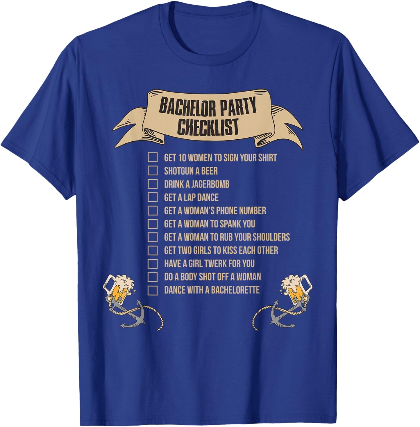 Bachelor Party Checklist T-Shirt - T-Shirt | Royal
