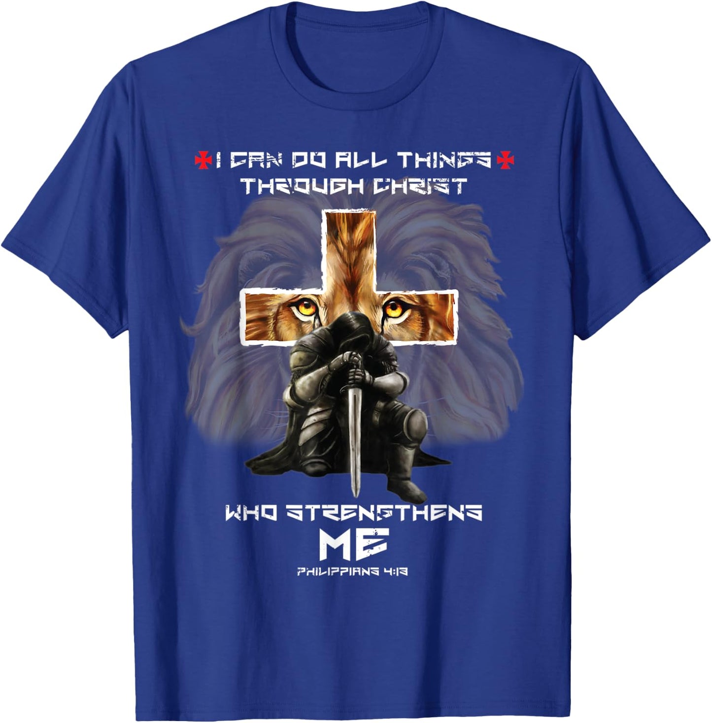 Philippians 4:13 Christian Bible Verse Cross Lion Easter Top T-Shirt - T-Shirt | Royal