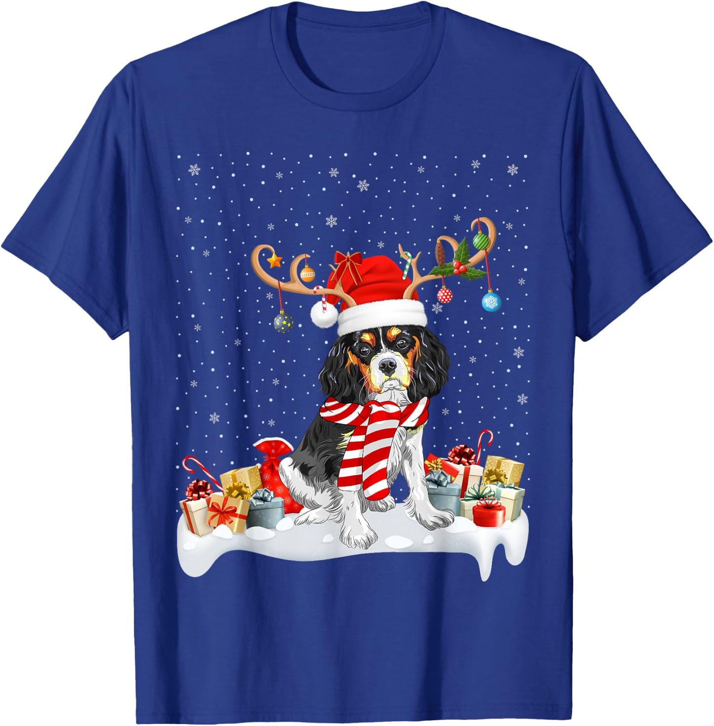 Reindeer Santa Hat Cavalier King Charles Spaniel Christmas T-Shirt - T-Shirt | Royal