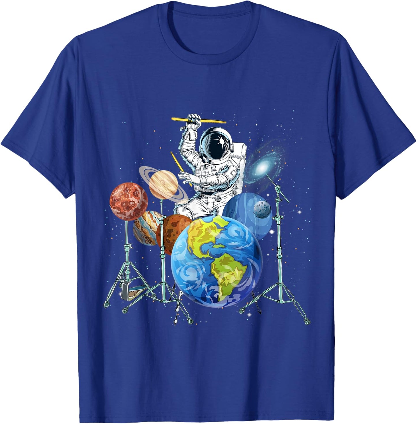 Drummer Astronaut Outer Space Women Kids Spaceman T-Shirt - T-Shirt | Royal