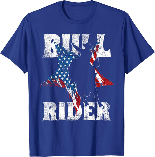 Western Bull Rider US Flag for American Bull Riding Chaps T-Shirt - T-Shirt | Royal