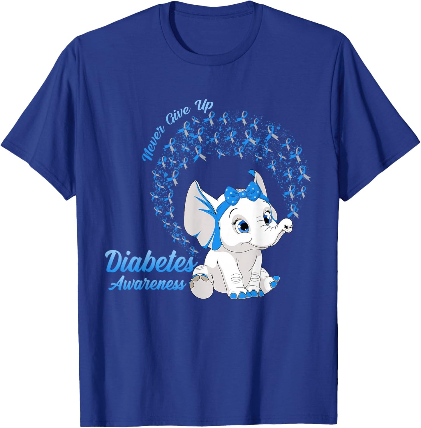 Elephant Type One TD1 Diabetes Awareness Day Month Ribbon T-Shirt - T-Shirt | Royal
