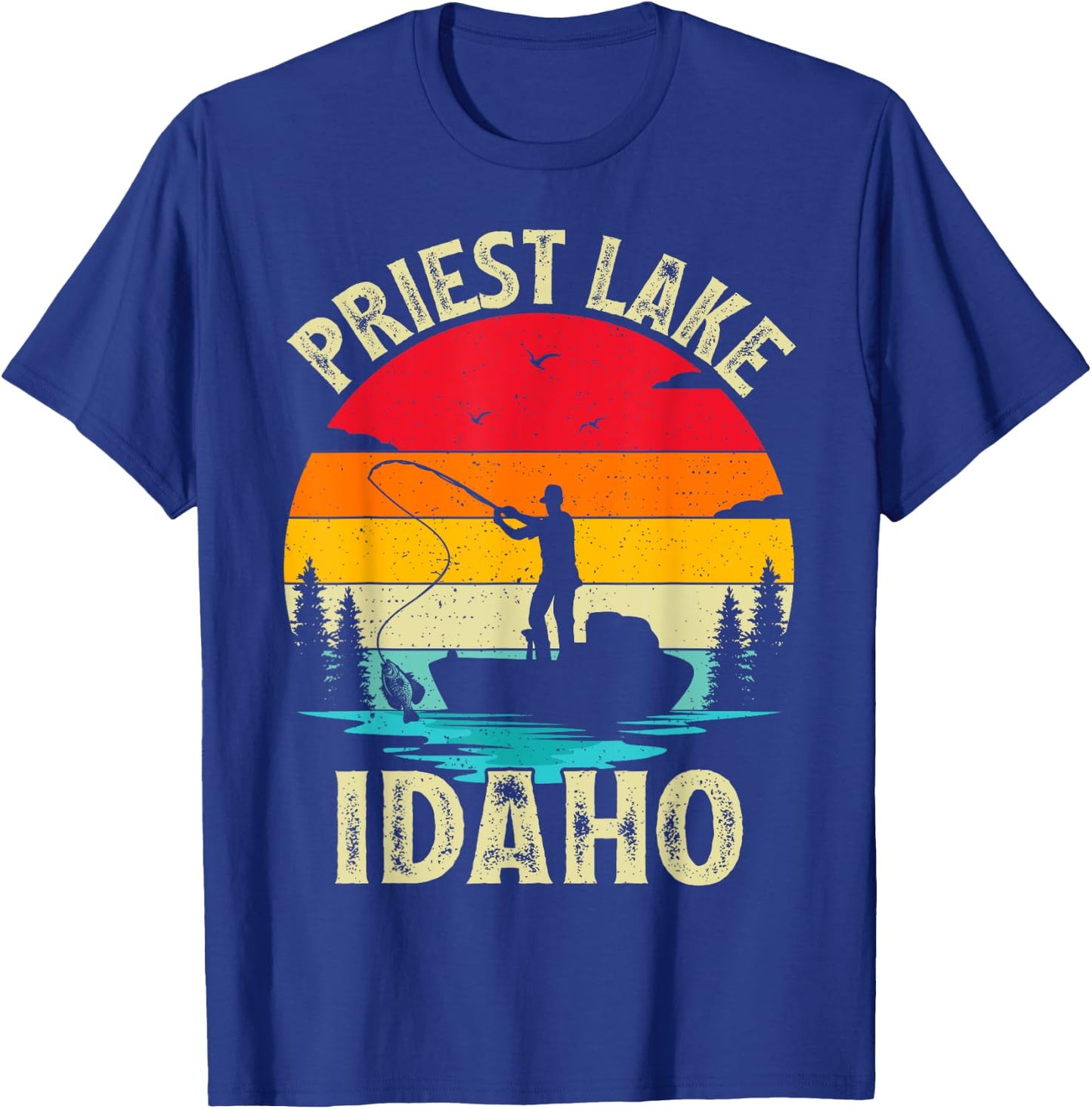 Summer Vacation Fishing Vintage Retro Idaho Priest Lake Men Women Girls Kids T-Shirt - T-Shirt | Royal