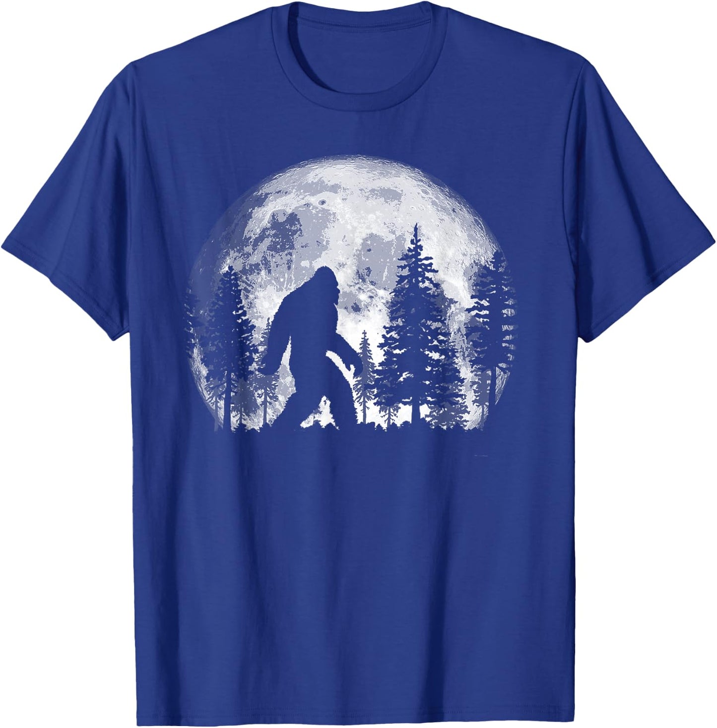 Bigfoot in The Forest Hiding at Night Full Moon Trees Nature T-Shirt - T-Shirt | Royal