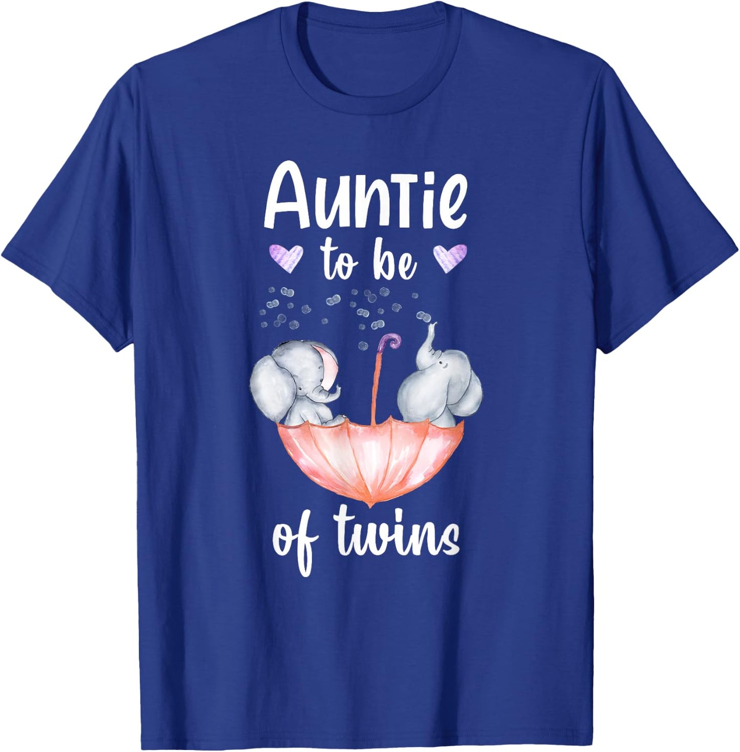 Auntie To Be Of Twins Baby Shower Elephant T-Shirt - T-Shirt | Royal