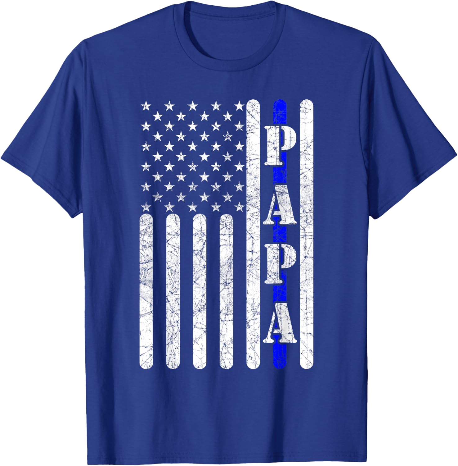Thin Blue Line Papa Vintage Police American Flag Fathers Day T-Shirt - T-Shirt | Royal