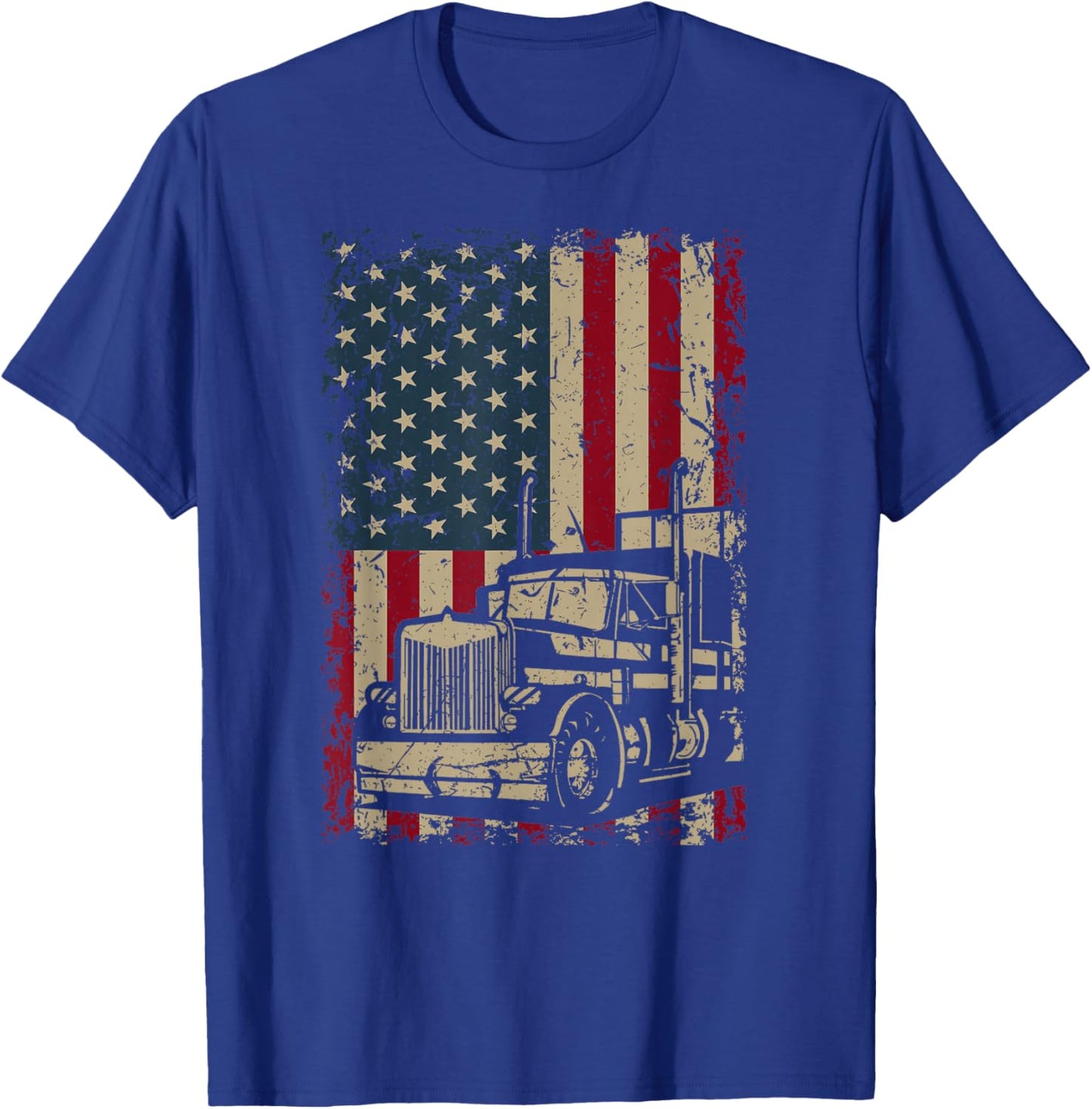 Truck Driver USA Flag Gift Patriotic Trucker T-Shirt - T-Shirt | Royal