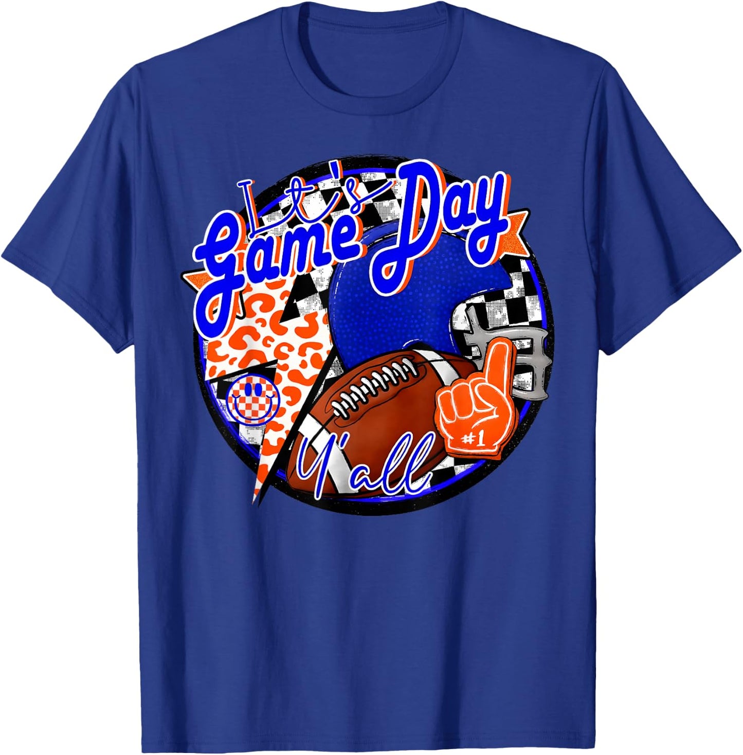 It's Game Day Y'all Retro Football Team Spirit Blue & Orange T-Shirt - T-Shirt | Royal