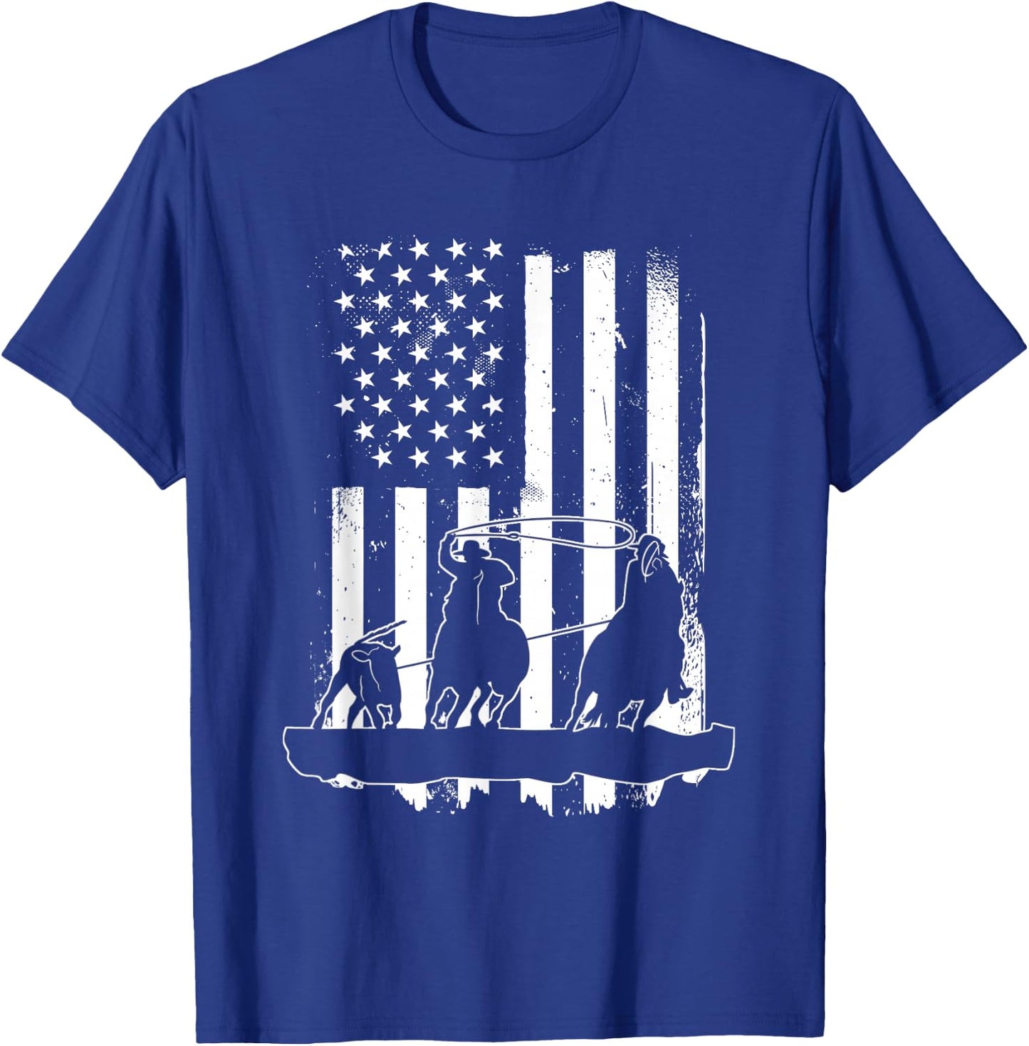 USA Flag Team Roping Design Rodeo Western Horse Country T-Shirt - T-Shirt | Royal