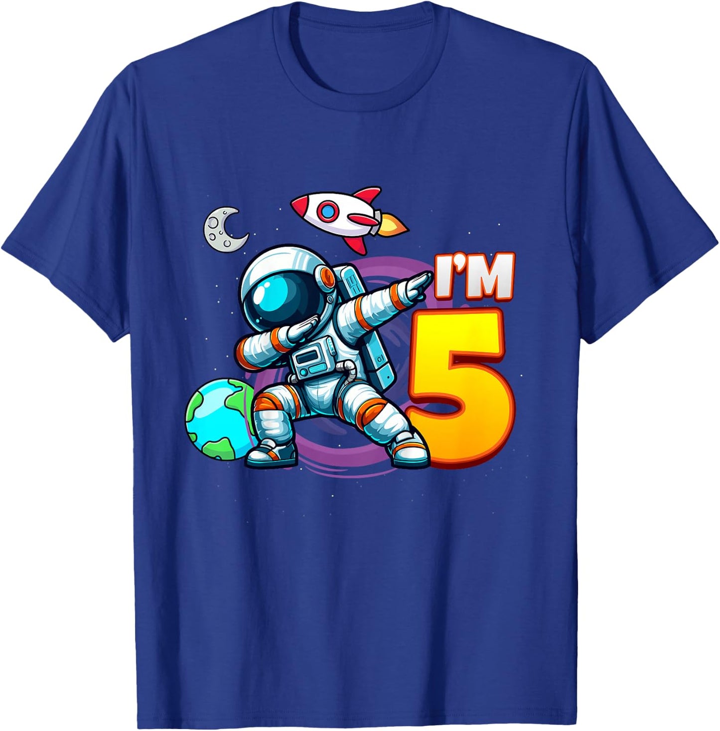 I'm 5 For Five Year Old Boy Space Astronaut 5th Birthday T-Shirt - T-Shirt | Royal