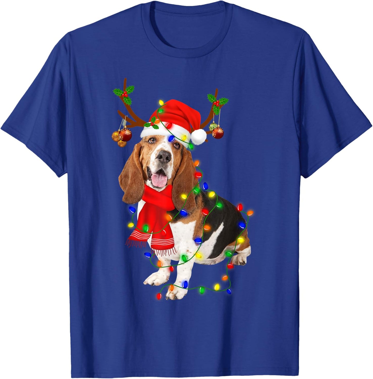 Basset Hound Christmas Light Merry Christmas Winter Gift T-Shirt - T-Shirt | Royal