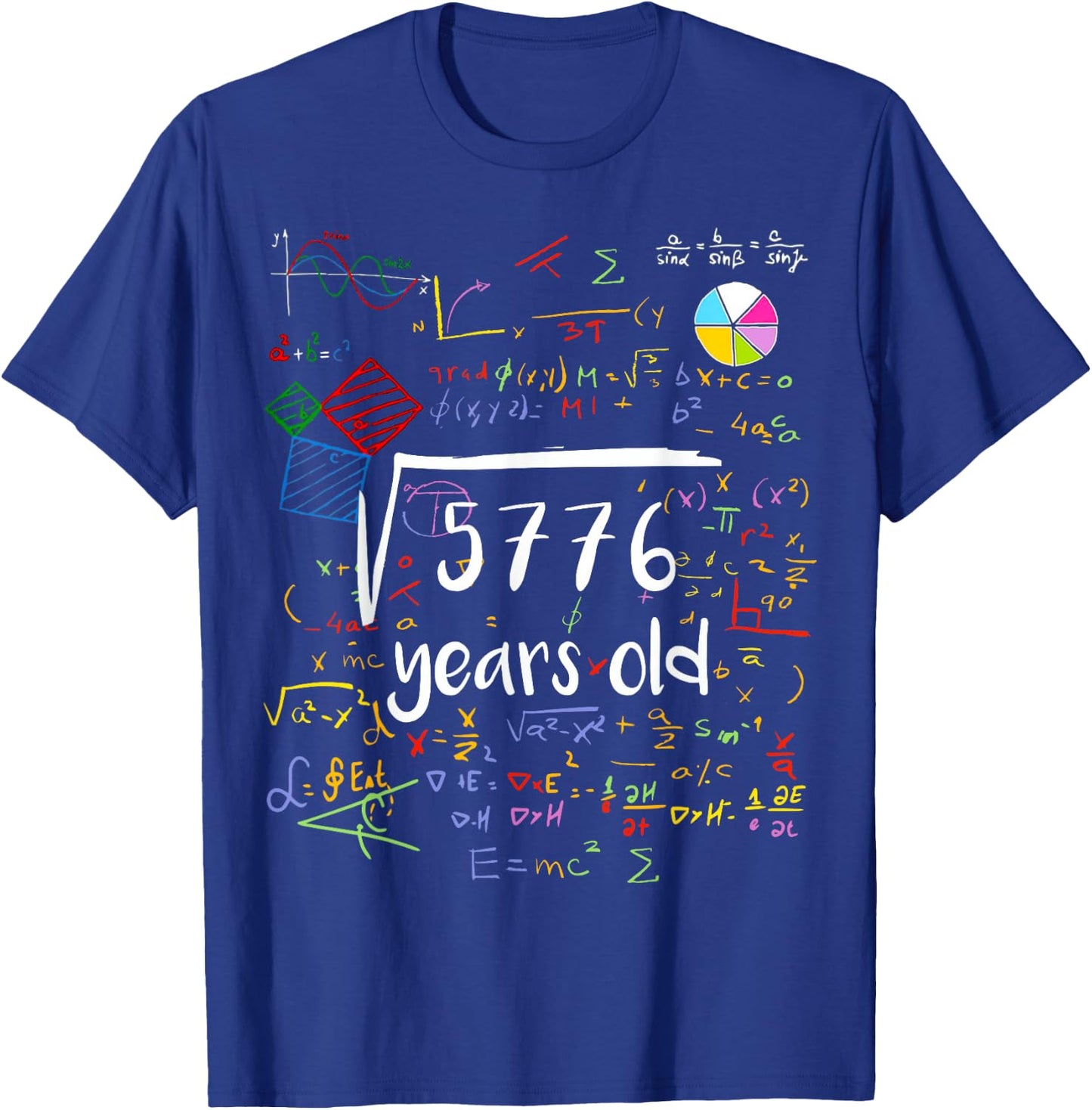 Square Root Of 5776 76th Birthday 76 Years Old Math B-day T-Shirt - T-Shirt | Royal