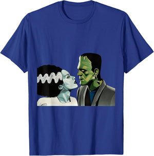 Frankenstein Monster & Bride Halloween Romantic Kiss Scene T-Shirt - T-Shirt | Royal