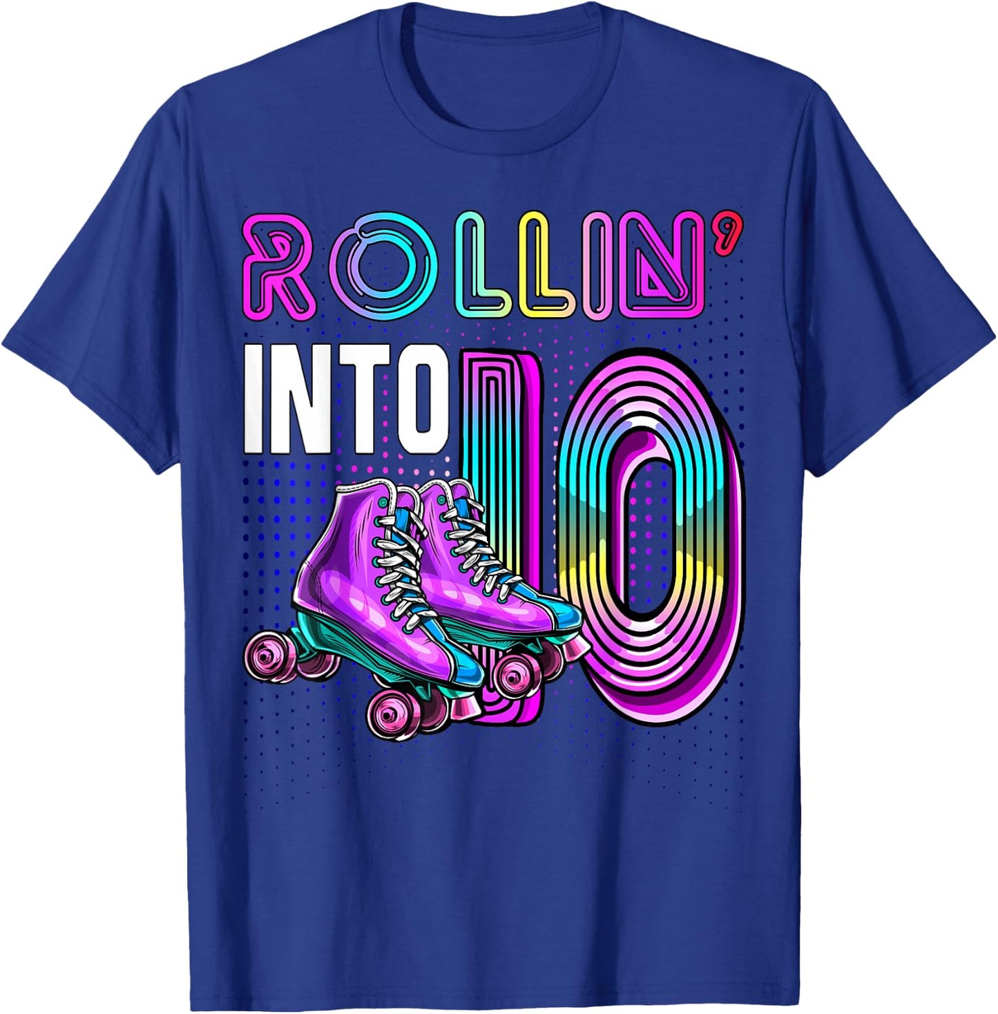 Rollin' into 10 Roller Skating Rink 10th Birthday Party Girl T-Shirt - T-Shirt | Royal