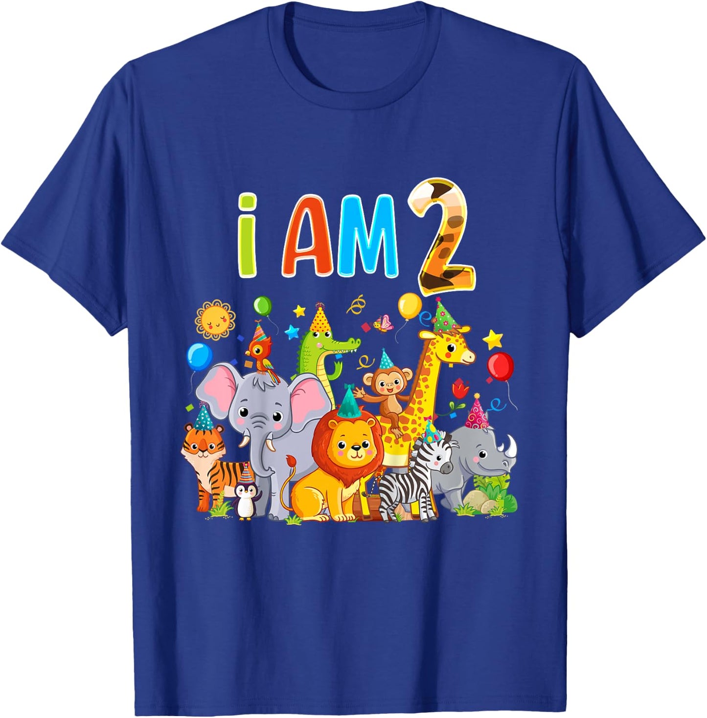2 Year Old Zoo Animal Birthday Safari Jungle Animal 1th Kids T-Shirt - T-Shirt | Royal