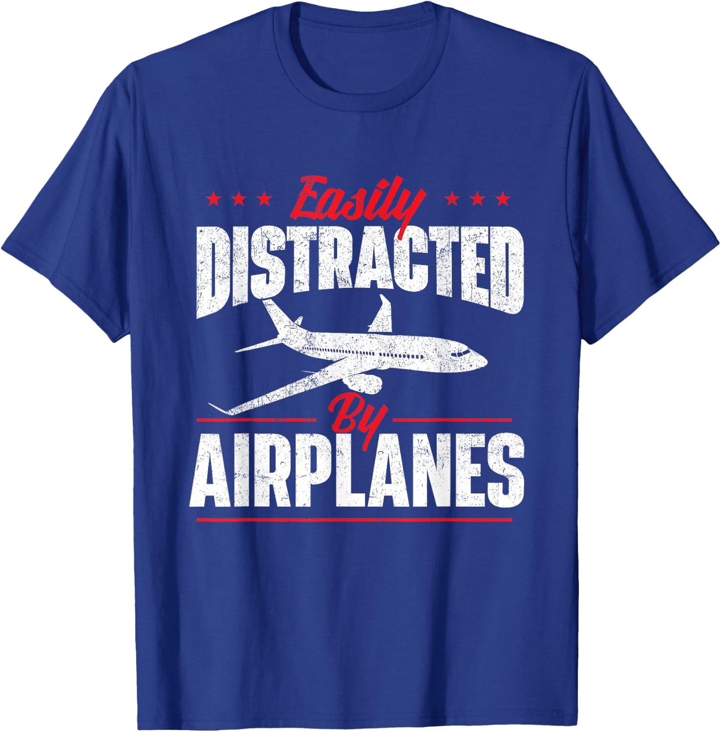 Easily Distracted by Airplanes - Aircraft Fan Airline Pilot T-Shirt - T-Shirt | Royal