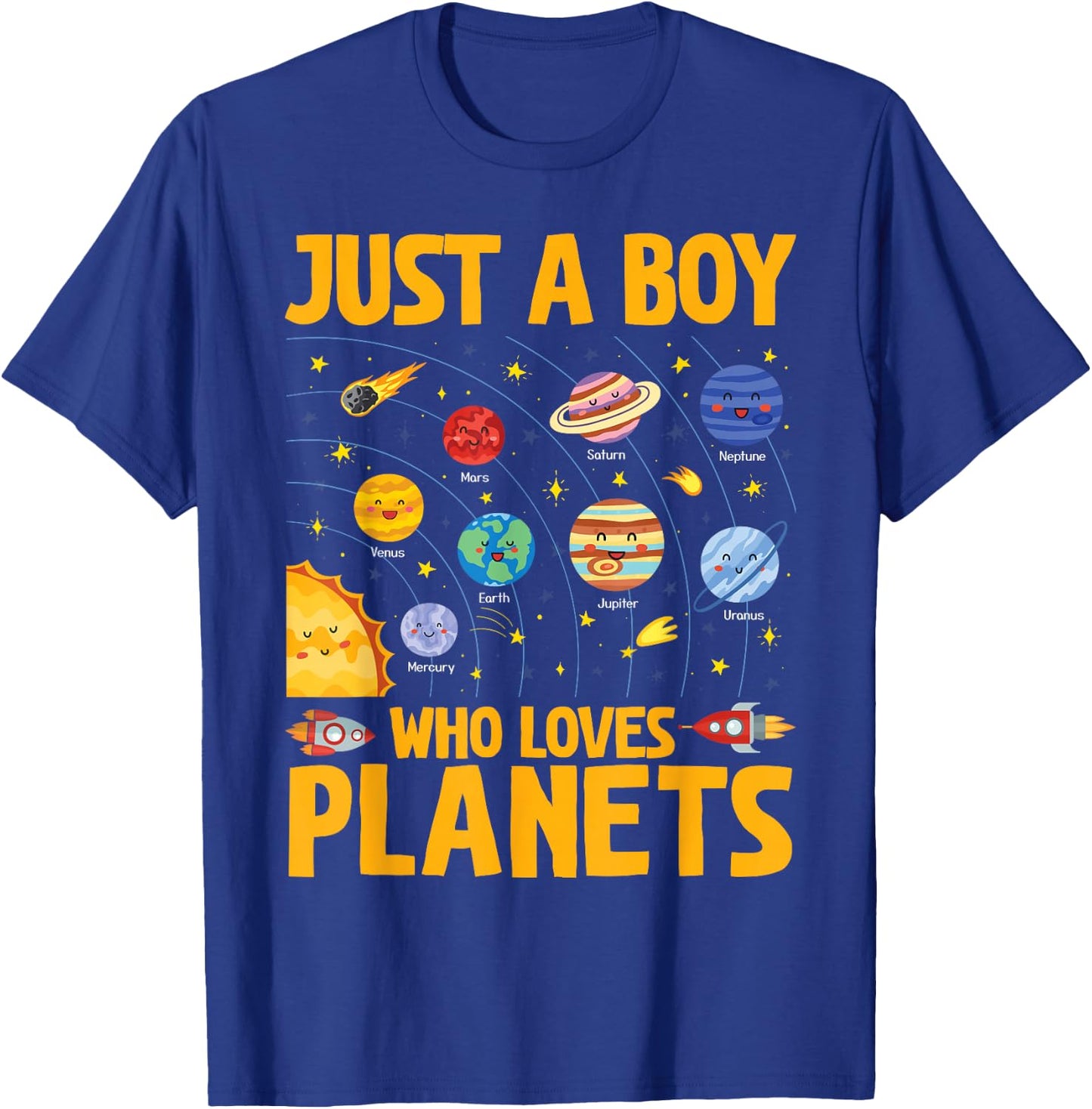 Just A Boy Who Loves Planets Solar System Kids Space Science T-Shirt - T-Shirt | Royal