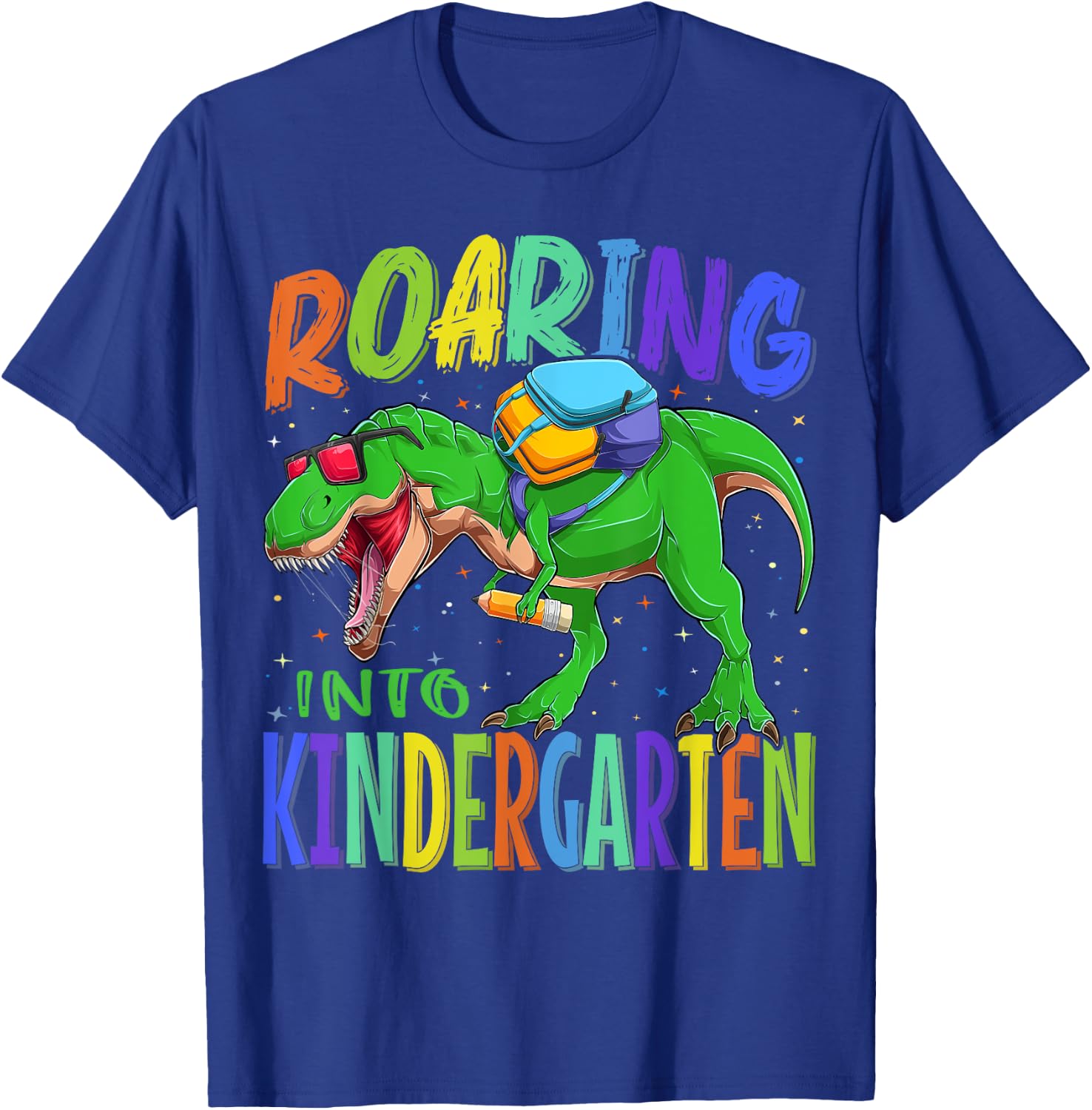 Roaring Into Kindergarten Dinosaur T Rex Back to School Boys T-Shirt - T-Shirt | Royal