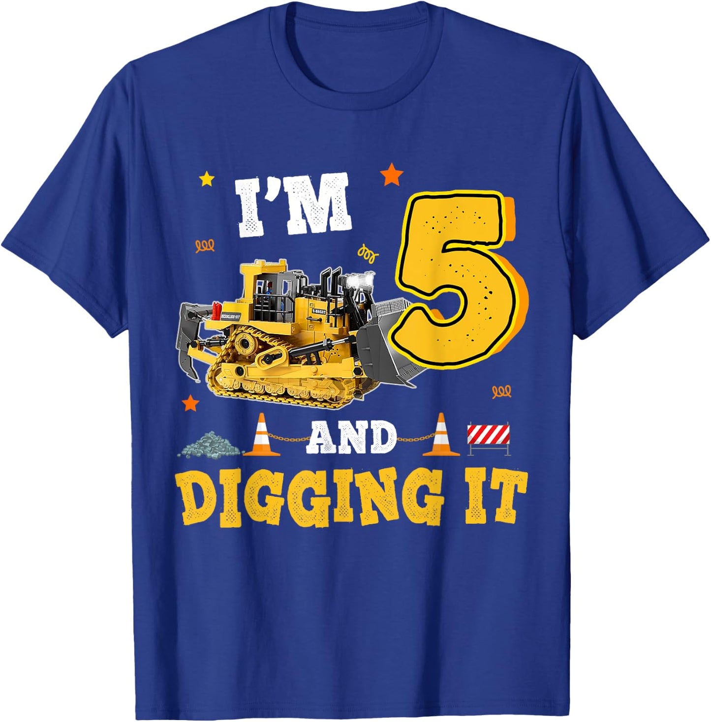5th Birthday Construction Bulldozer 5yr I'm 5 And Digging It T-Shirt - T-Shirt | Royal