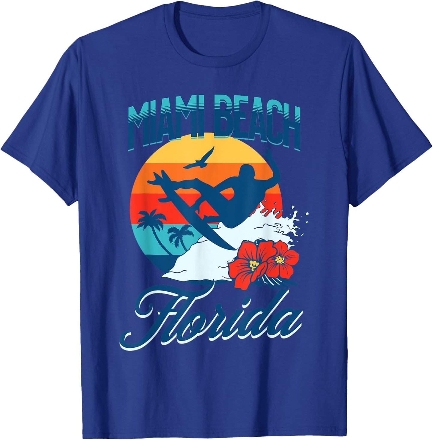 Miami Florida Beach Surf Summer Vacation Vintage Women Girls Kids T-Shirt - T-Shirt | Royal