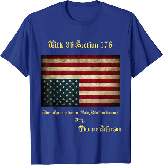 American Flag Distress Upside Down Thomas Jefferson Patriot Small T-Shirt - T-Shirt | Royal