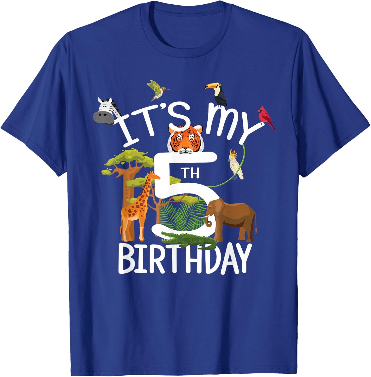 It's My 5th Birthday Boy Zoo Theme 5 Years Old Animal Party T-Shirt - T-Shirt | Royal