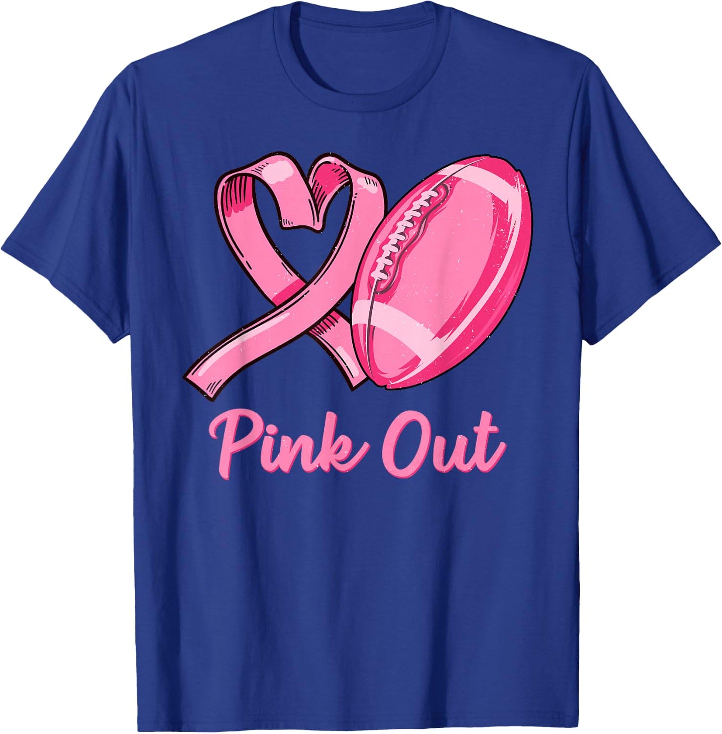 Pink Out Breast Cancer Awareness Bleached Football Mom Girls T-Shirt - T-Shirt | Royal