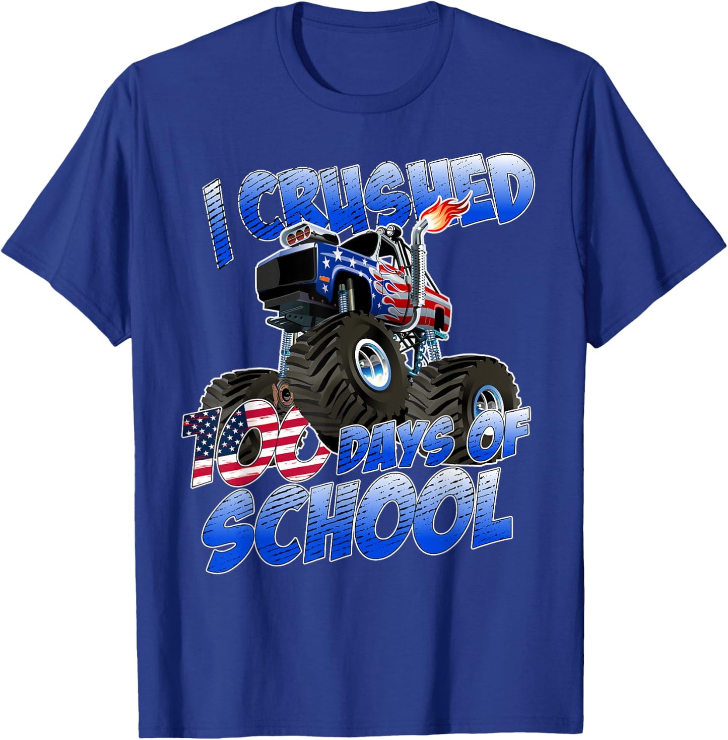 I Crushed 100 Days Of School Monster Truck Boys T-Shirt - T-Shirt | Royal