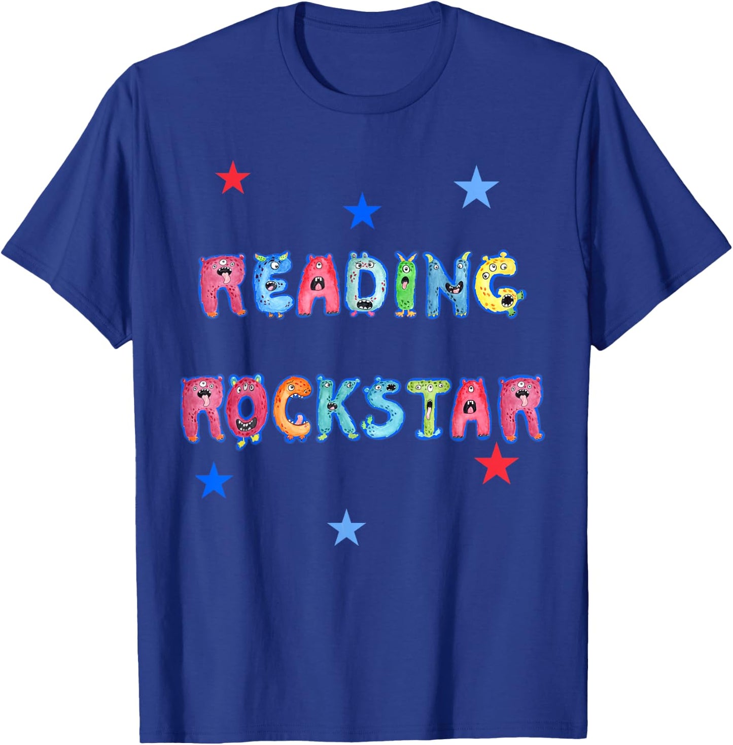 Reading Rockstar, Funny, Cool Monster Alphabet Letters T-Shirt - T-Shirt | Royal