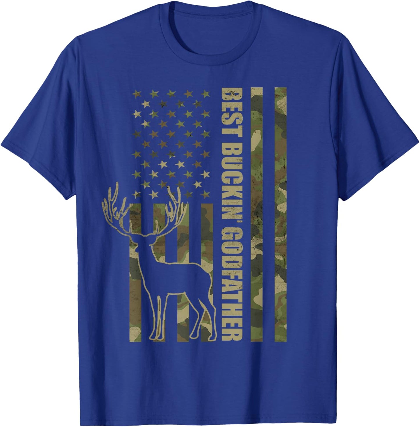 Best Buckin' Godfather Funny Deer Hunter Camo American Flag T-Shirt - T-Shirt | Royal