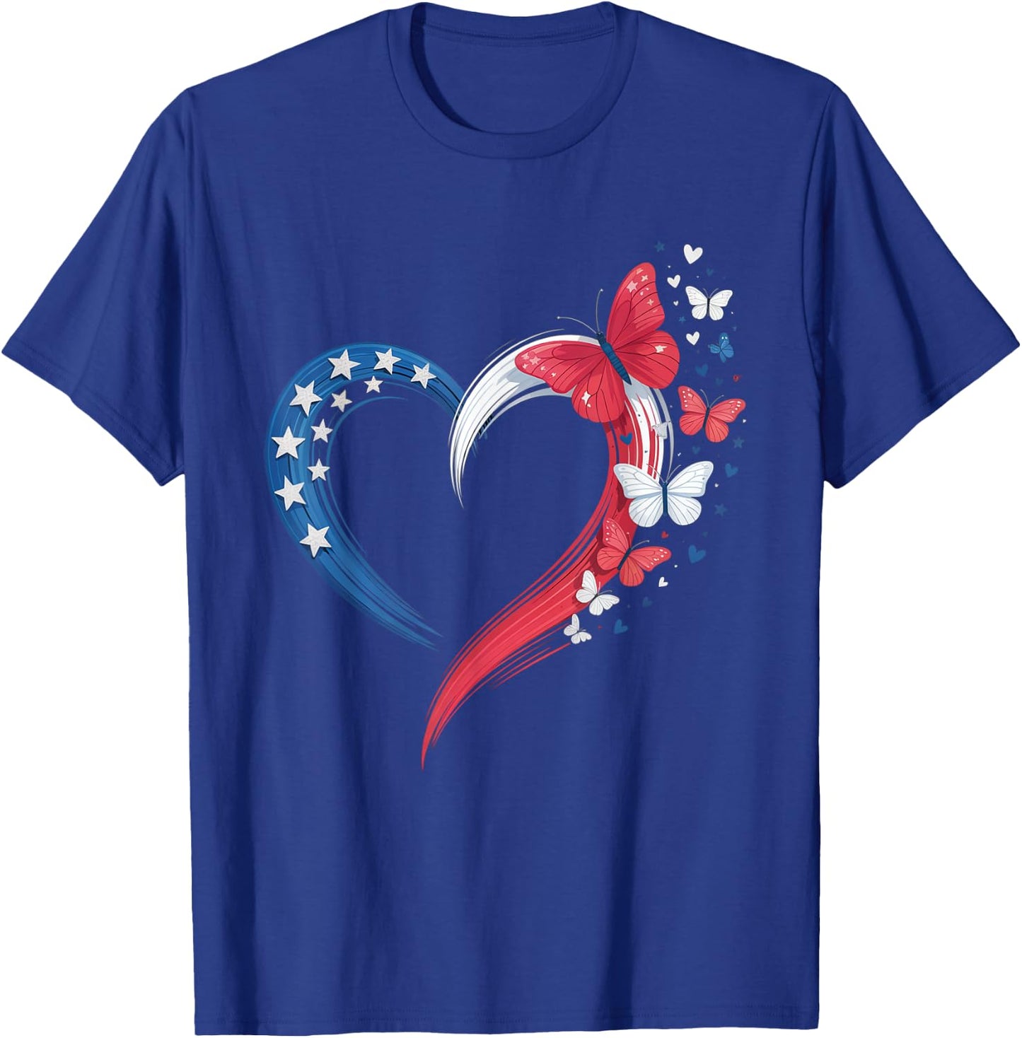 Butterfly Red White Blue Patriotic USA Flag 4th Of July T-Shirt - T-Shirt | Royal
