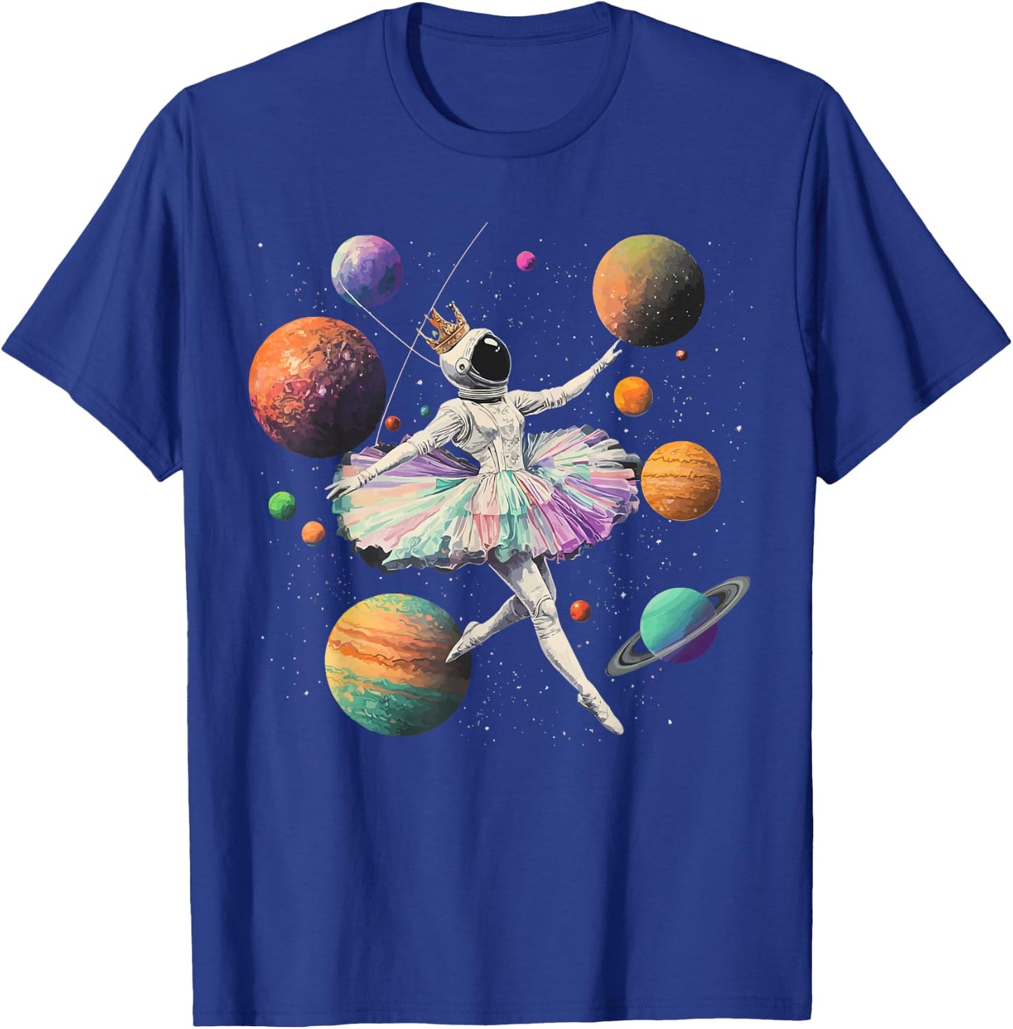 Astronaut Ballerina Dancing In Space Planets Galaxy Kid Girl T-Shirt - T-Shirt | Royal