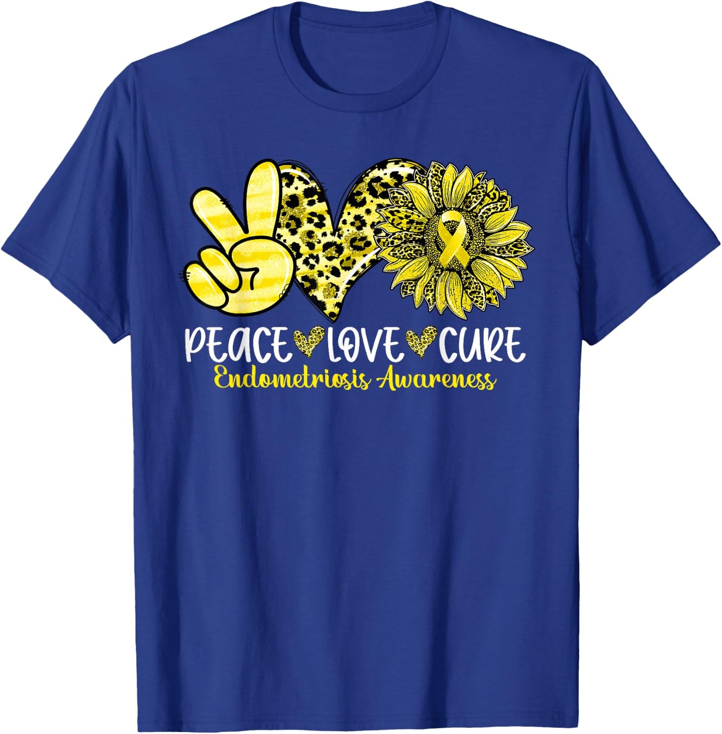 Peace Love Cure Sunflower Leopard Endometriosis Awareness T-Shirt - T-Shirt | Royal