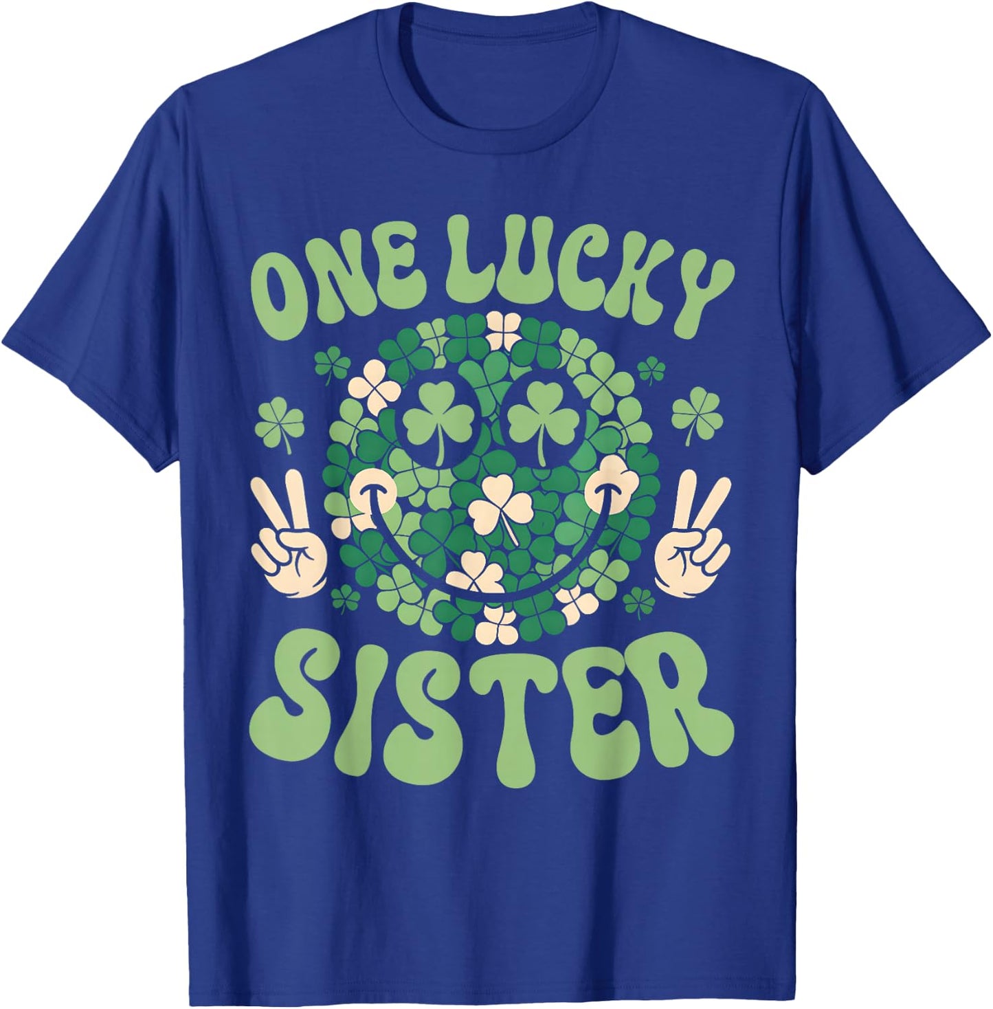 Patricks Day Family Matching Groovy Retro One Lucky Auntie T-Shirt - T-Shirt | Royal