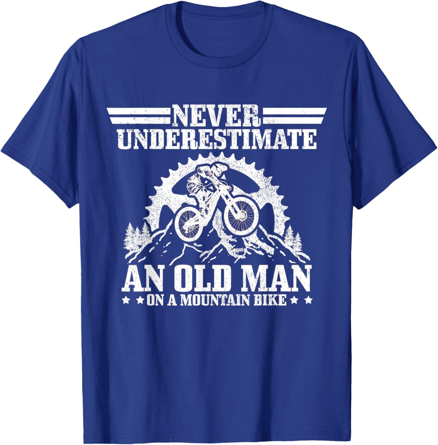 Never Underestimate An Old Man With A Mountain Bike MTB Gift T-Shirt - T-Shirt | Royal