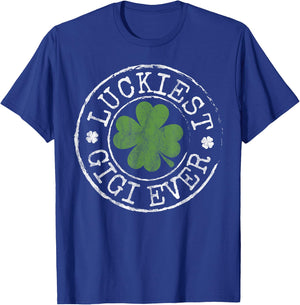 Luckiest Gigi Ever Shamrocks Lucky Grandma St Patrick's Day T-Shirt - T-Shirt | Royal