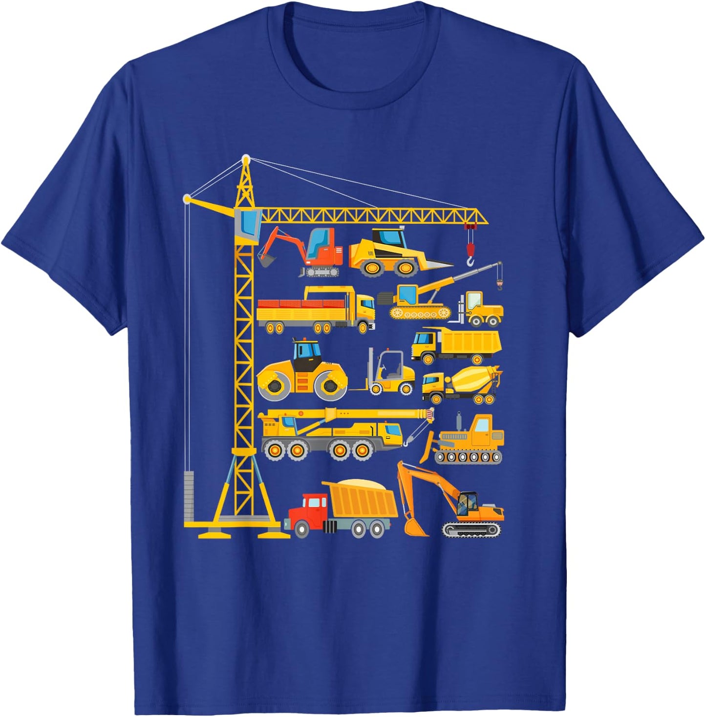 Types of Construction Excavator Bulldozer Truck Crane T-Shirt - T-Shirt | Royal